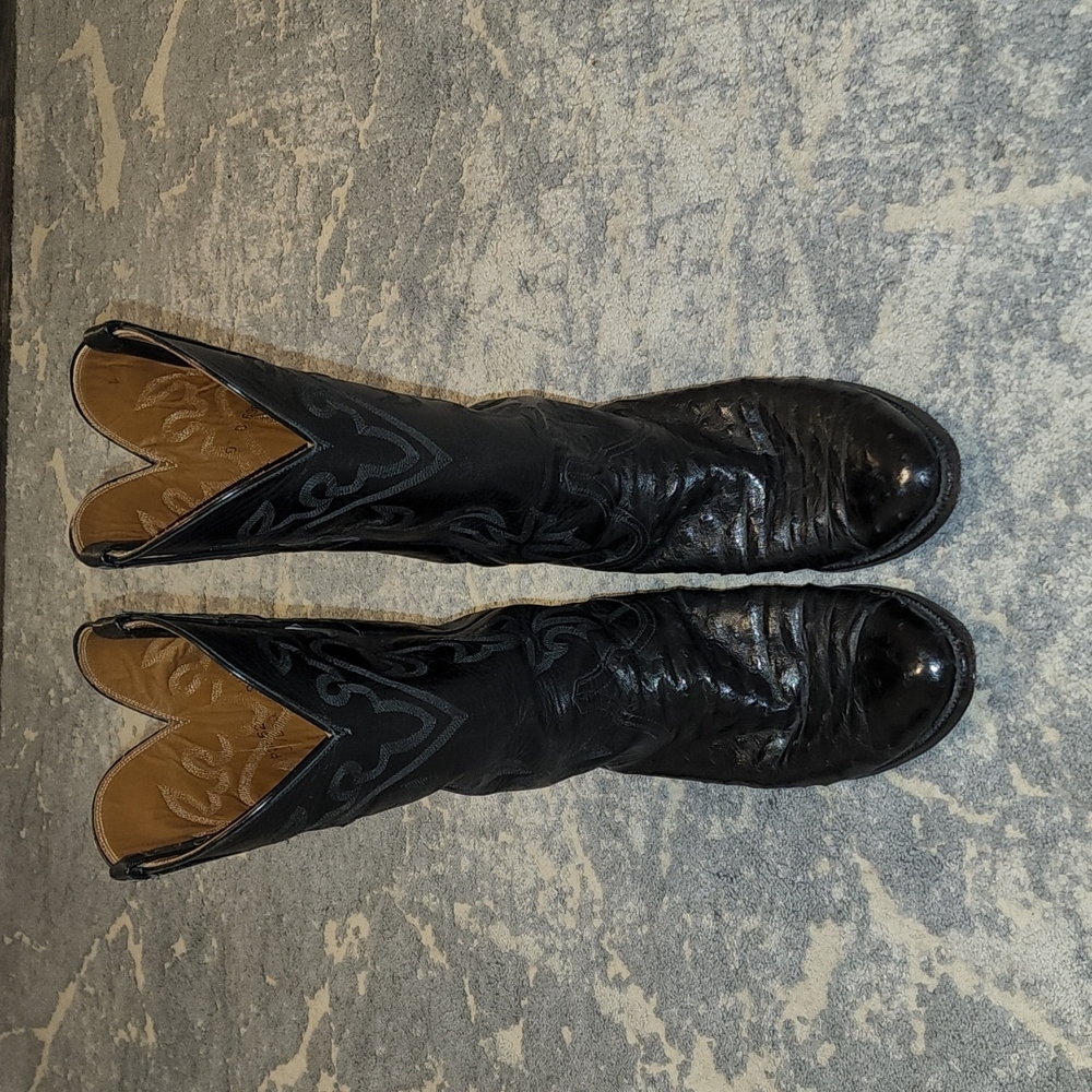 Lucchese ostrich men's cowboy boots, size 9, black